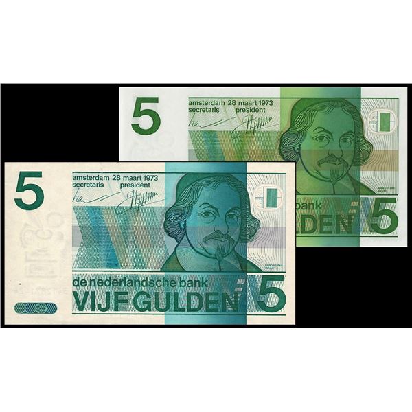 Netherlands 5 Gulden 1973 Blue/Green Ink - Unusual Colors Pick 95
