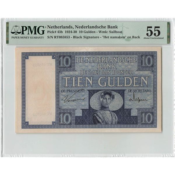 Netherlands 10 Gulden 1929 Zeeland Girl Pick 43b PMG About UNC 55