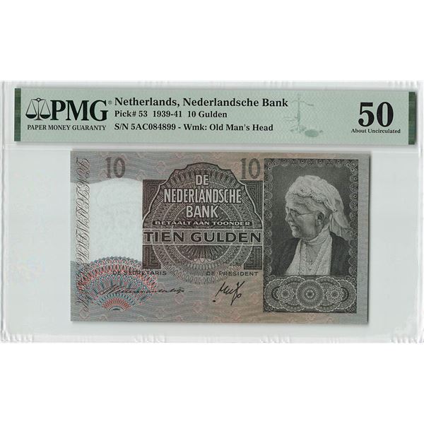 Netherlands 10 Gulden 1940 Queen Emma Pick 53 PMG About UNC 50