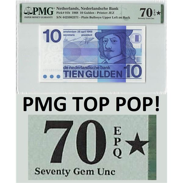 Netherlands 10 Gulden 1968 Frans Hals Pick 91b PMG Seventy Gem UNC 70 EPQ STAR TOP POP