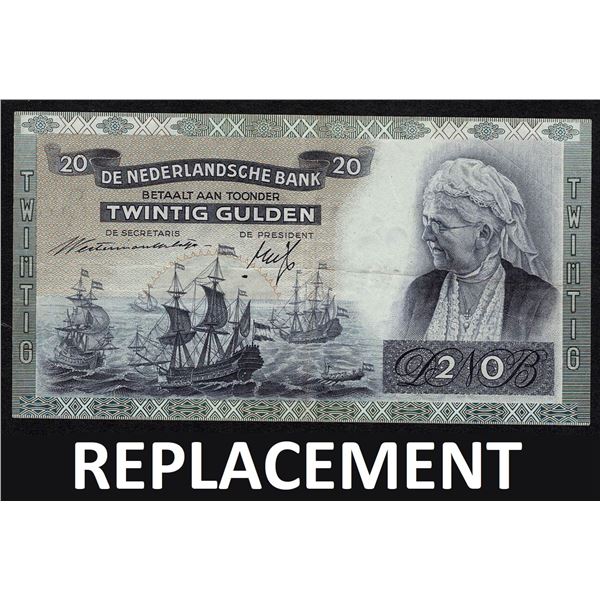 Netherlands 20 Gulden 1941 Replacement Queen Emma Pick 54