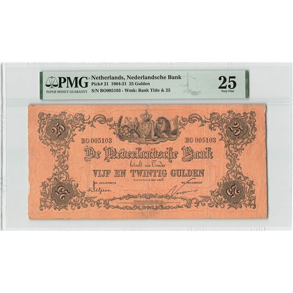 Netherlands 25 Gulden 1917 Reliefrand Pick 21 PMG Very Fine 25