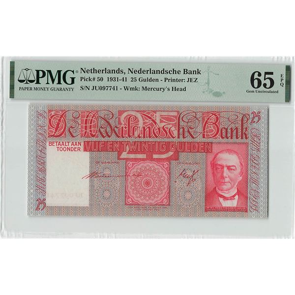 Netherlands 25 Gulden 1941 JEZ Mees Pick 50 PMG Gem UNC 65 EPQ