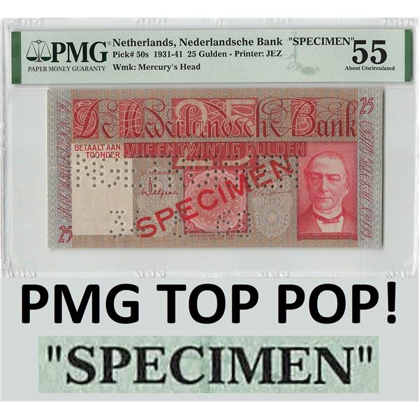Netherlands 25 Gulden 1968 Specimen Mees Pick 50s PMG About UNC 55 TOP POP