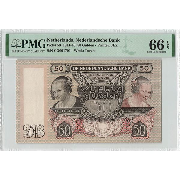 Netherlands 50 Gulden 1941 Oestereetster Pick 58 PMG Gem UNC 66 EPQ