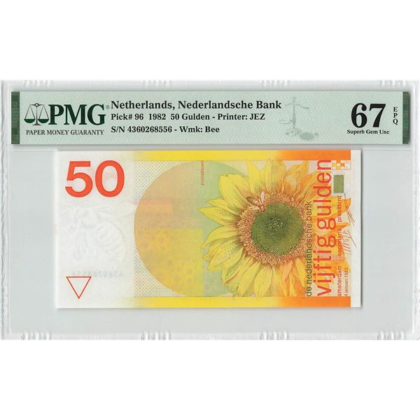 Netherlands 50 Gulden 1982 Sunflower Pick 96 PMG Superb Gem Uncirculated 67 EPQ