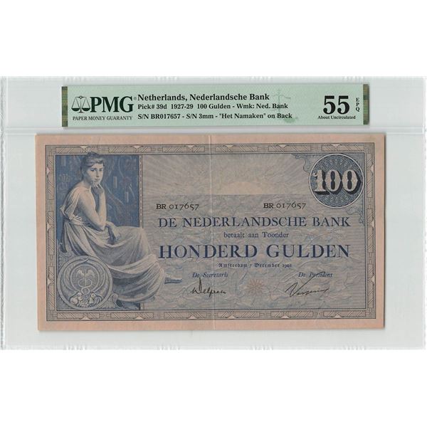 Netherlands 100 Gulden 1928 Grietje Seel Pick 39d PMG About Uncirculated 55 EPQ
