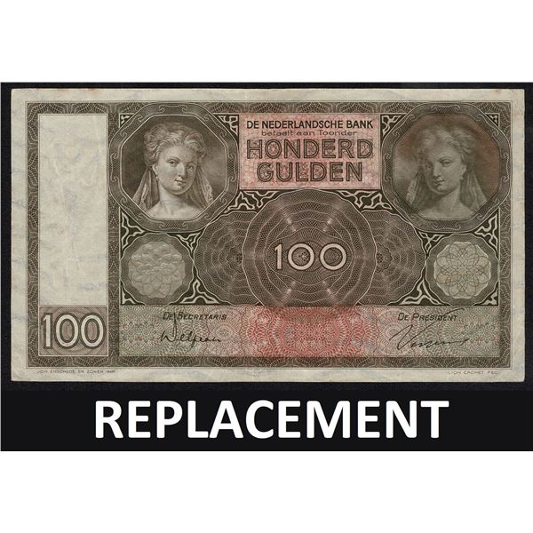 Netherlands 100 Gulden 1930 Replacement JEZ Pick 51