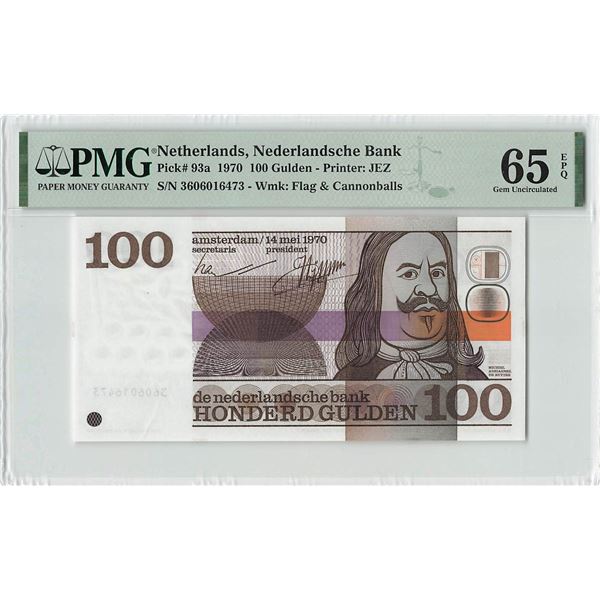 Netherlands 100 Gulden 1970 Michiel de Ruyter Pick 93a PMG Gem UNC 65 EPQ
