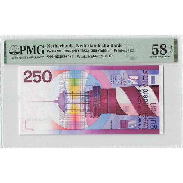 Netherlands 250 Gulden 1985 Lighthouse Pick 98 PMG Choice About UNC 58 EPQ