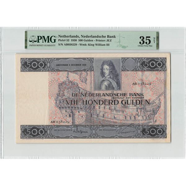 Netherlands 500 Gulden 1930 Ship Galleon Man-o-War Pick 52 PMG Choice Very Fine 35