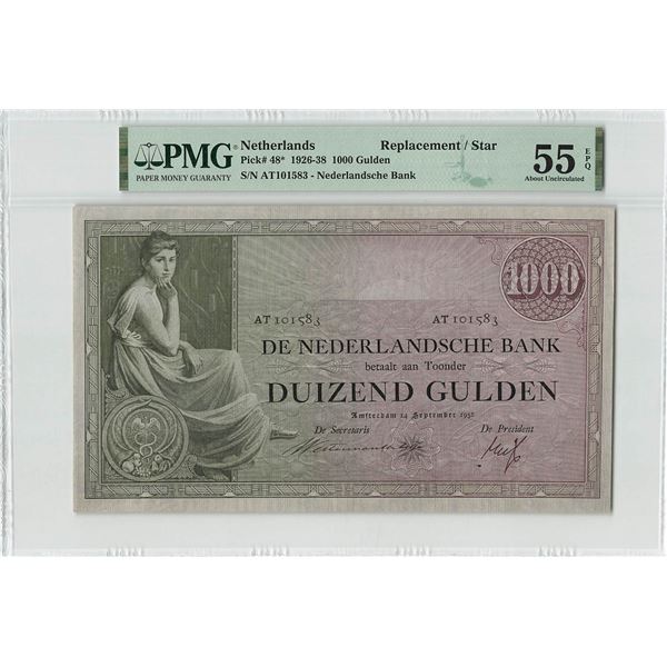 Netherlands 1000 Gulden 1938 Replacement Grietje Seel Pick 48 PMG About Uncirculated 55 EPQ