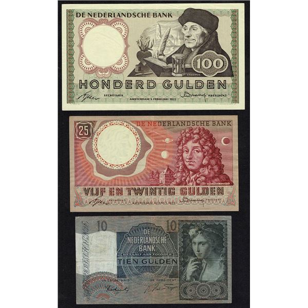 Netherlands 3x 100 25 10 gulden 1941 - 1955