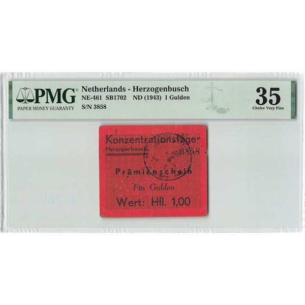 Netherlands 1 Gulden 1943 Herzogenbusch Konzentrationslager Pramienschein Concentration Camp NE-461