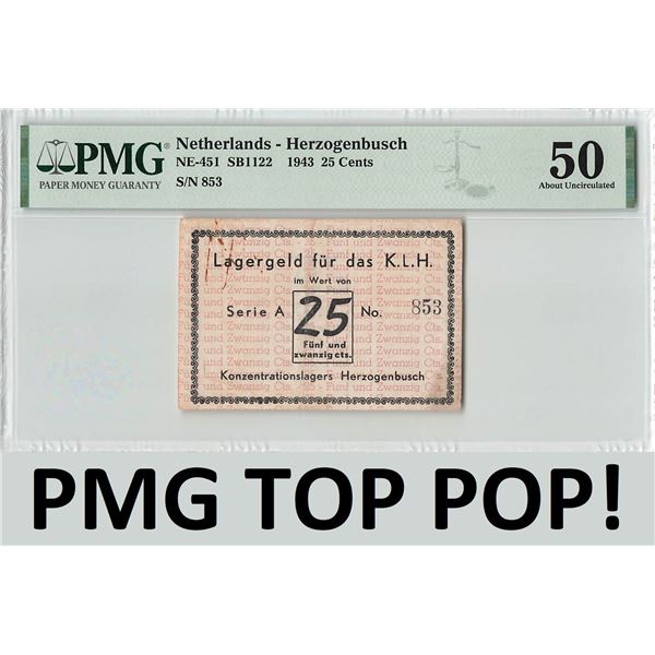 Netherlands 25 Cents 1943 Herzogenbusch Konzentrationslager Lagergeld Concentration Camp NE-451 PMG