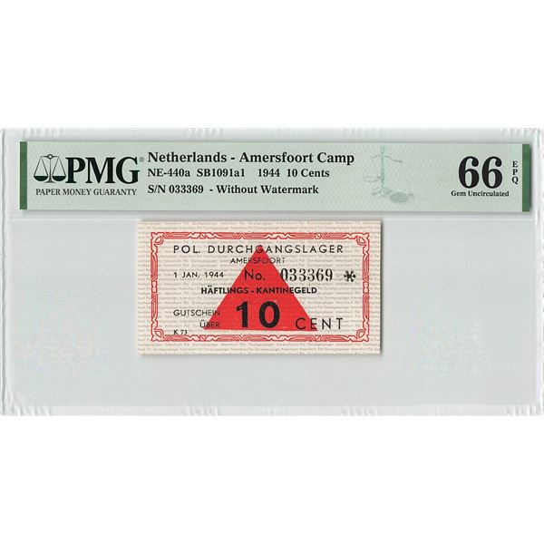 Netherlands 10 Cent 1944 without Watermark with Star Concentration Camp Amersfoort Pol. Durchgangsla