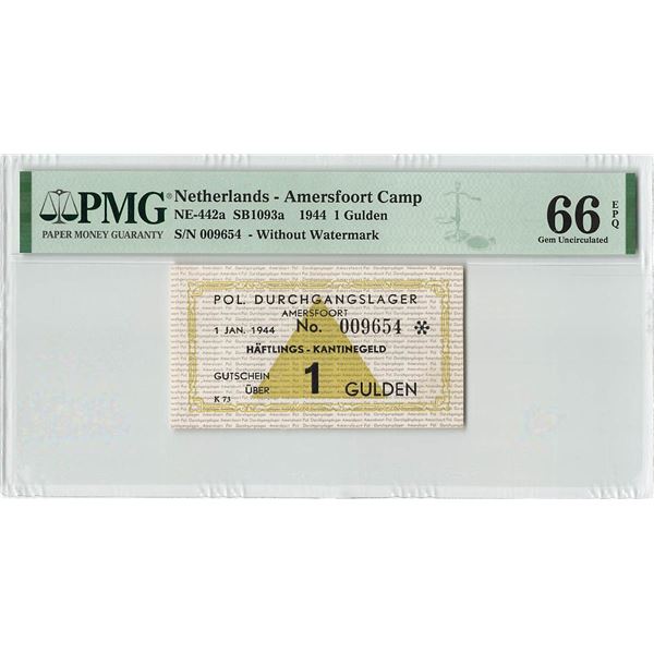 Netherlands 1 Gulden 1944 without Watermark with Star Concentration Camp Amersfoort Pol. Durchgangsl
