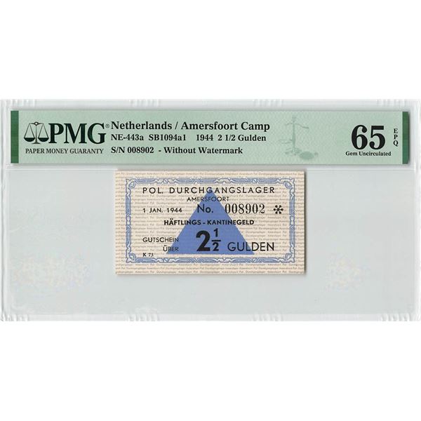 Netherlands 2½ Gulden 1944 without Watermark with Star Concentration Camp Amersfoort Pol. Durchgangs