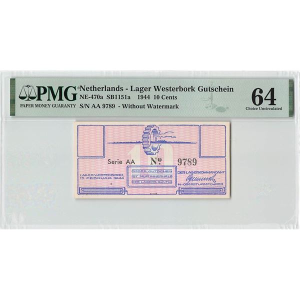 Netherlands 10 Cents 1944 AA w/o Watermark Lager Westerbork Gutschein (transit camp to concentration