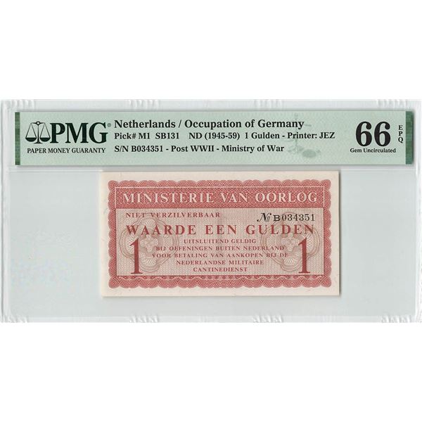 Netherlands 1 Gulden 1945 Ministerie van Oorlog Ministry of War Pick M1 PMG Gem UNC 66 EPQ