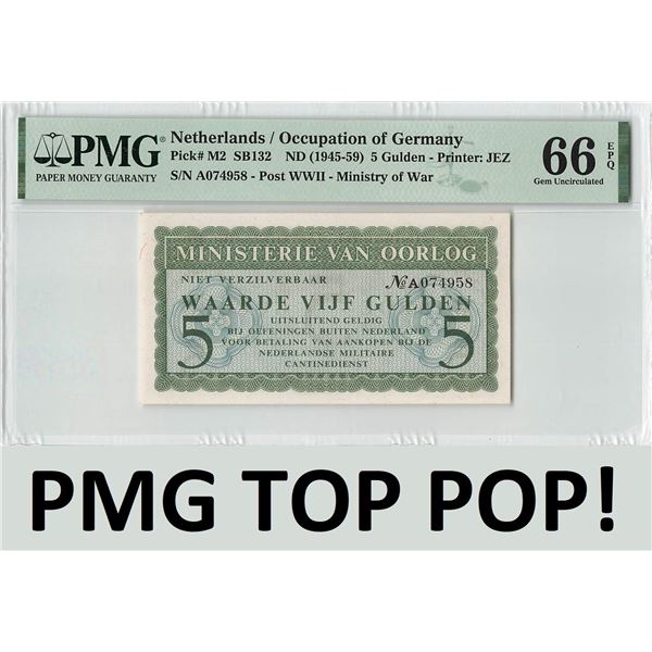 Netherlands 5 Gulden 1945 Ministerie van Oorlog Ministry of War Pick M2 PMG Gem UNC 66 EPQ TOP POP