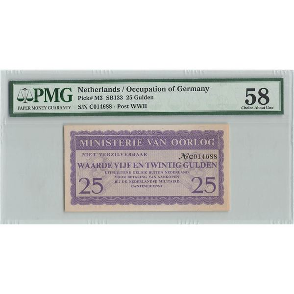 Netherlands 25 Gulden 1945 Ministerie van Oorlog Ministry of War Pick M3 PMG Choice About UNC 58