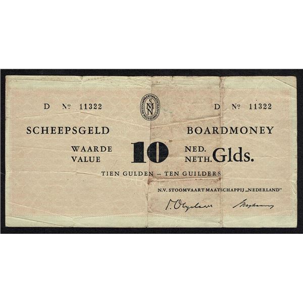 Netherlands 10 Gulden Scheepsgeld / Boardmoney Stoomvaart Maatschappij Nederland PL1601.1 Tweede Emi