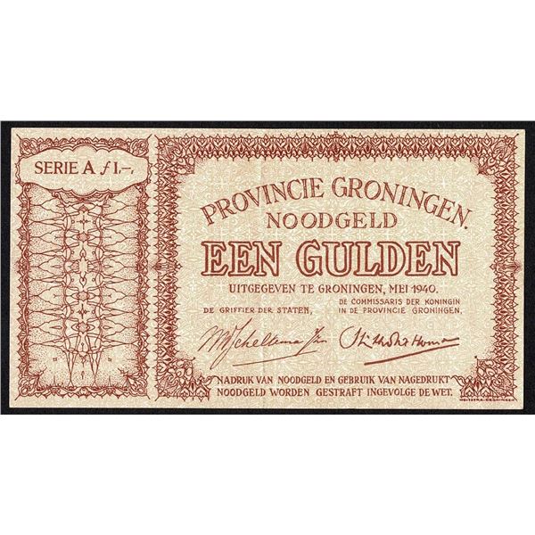 Netherlands 1 Gulden 1940 Groningen Noodgeld Emergency Money PL475.1
