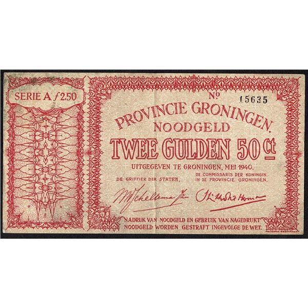 Netherlands 2½ Gulden 1940 Groningen Noodgeld Emergency Money PL475.2.a