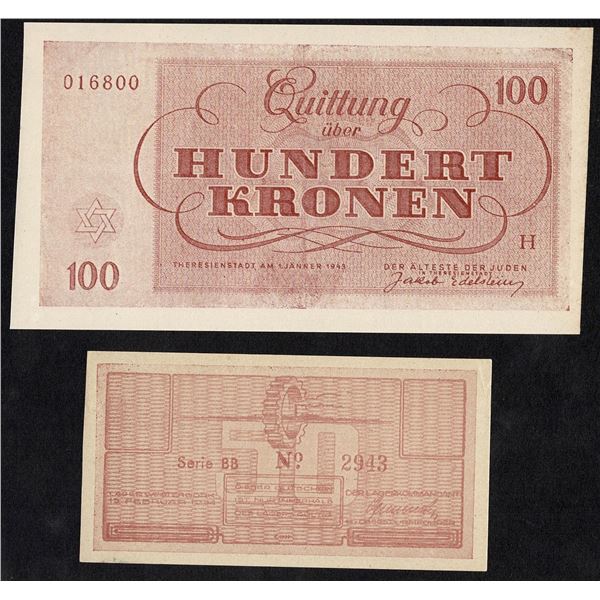 Netherlands / Czechoslovakia 2x 100 50 Kronen Cents 1943 - 1944 Westerbork / Theresienstadt