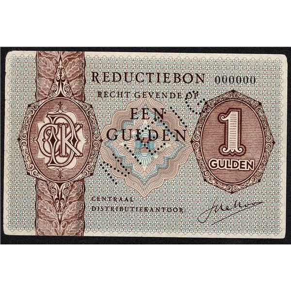 Netherlands 1 Gulden 1940 Specimen / NIETIG Reduction Voucher Central Distribution Office / Reductie