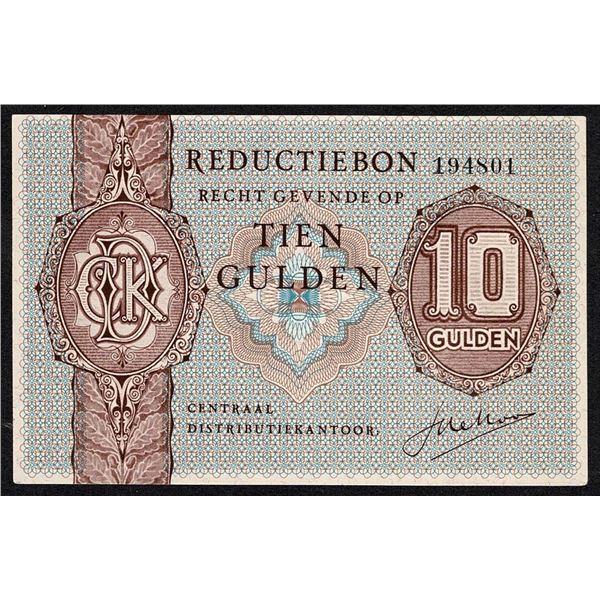 Netherlands 10 Gulden 1940 AU/UNC Reduction voucher Central Distribution Office / Reductiebon Centra