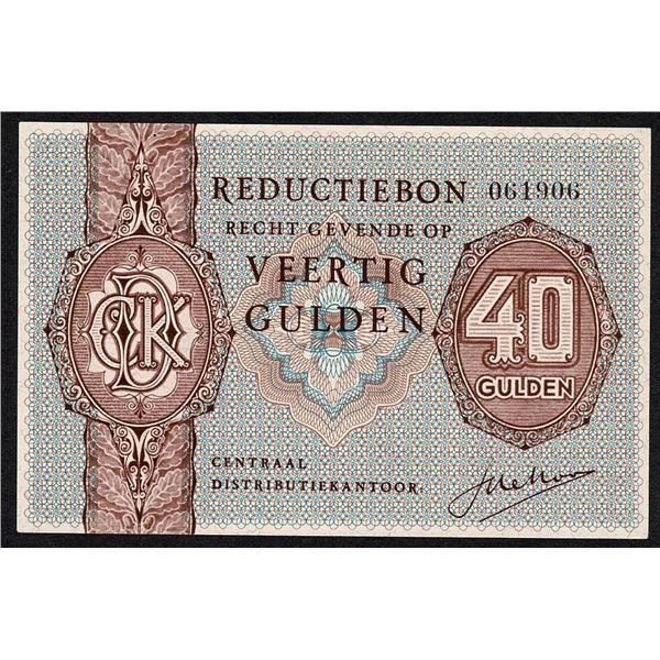 Netherlands 40 Gulden 1940 Reduction voucher Central Distribution Office / Reductiebon Centraal Dist