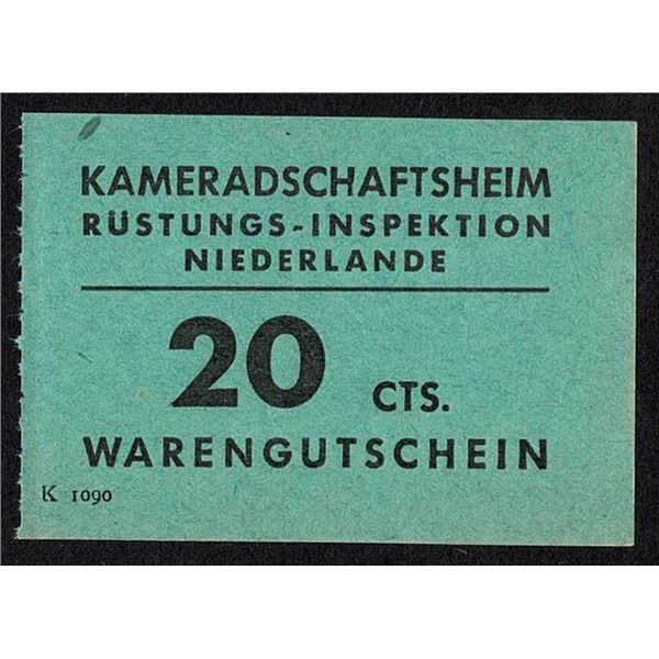 Netherlands Comradeship Armor Inspection 20 Cent Voucher Unlisted / Kameradschaftsheim Rüstungs-Insp