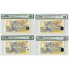 Image 1 : Netherlands 4x 5 Florijn 200 Euro Testnote Test Note Green / Silver / Gold / Blue Hologram PMG Gem U