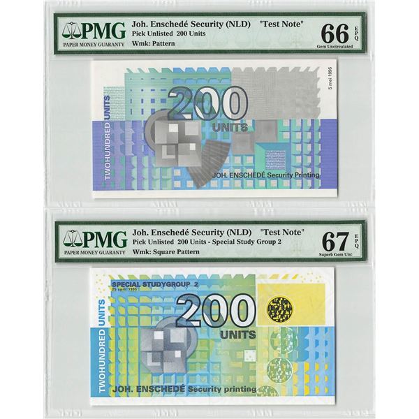Netherlands 2x 200 Units 1995 Joh. Enschede Testnote Test Note PMG Gem UNC 66 / 67 EPQ