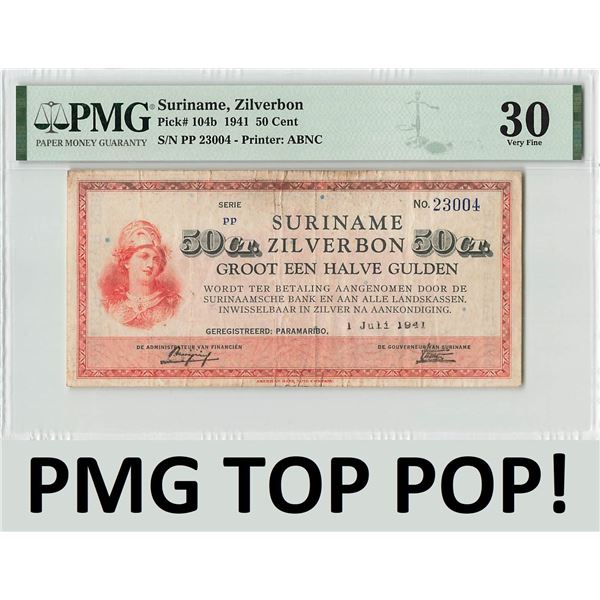 Suriname ½ Gulden 1941 ABNC 01.07.1941 Pick 104b PMG Very Fine 30 TOP POP