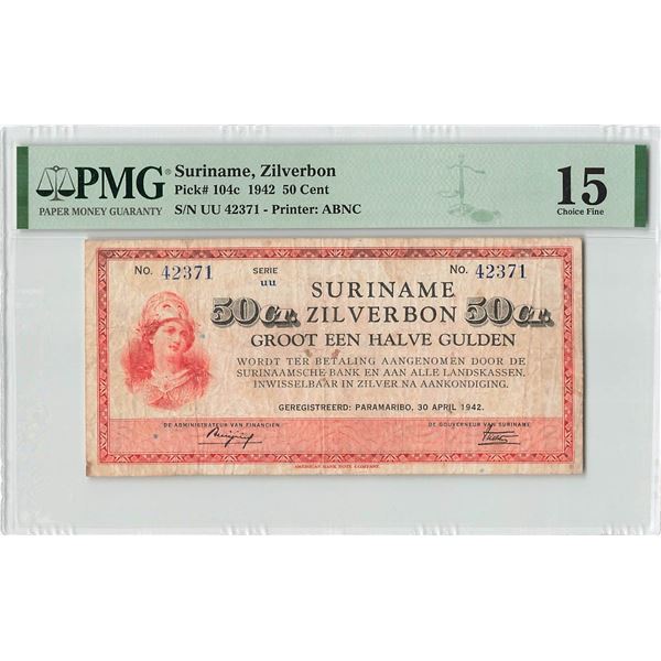 Suriname ½ Gulden 1942 ABNC 30.04.1942 Pick 104c PMG Choice Fine 15