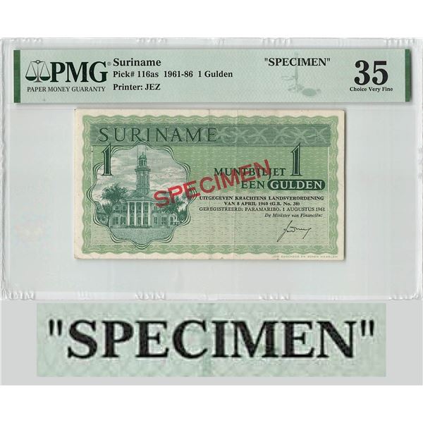 Suriname 1 Gulden 1961 Specimen Pick 116as PMG Choice Very Fine 35