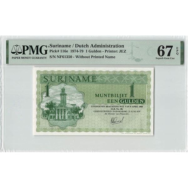 Suriname 1 Gulden 1979 State Note Pick 116e PMG Superb Gem UNC 67 EPQ