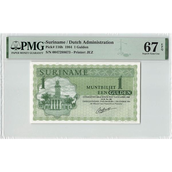 Suriname 1 Gulden 1984 State Note Pick 116h PMG Superb Gem UNC 67 EPQ