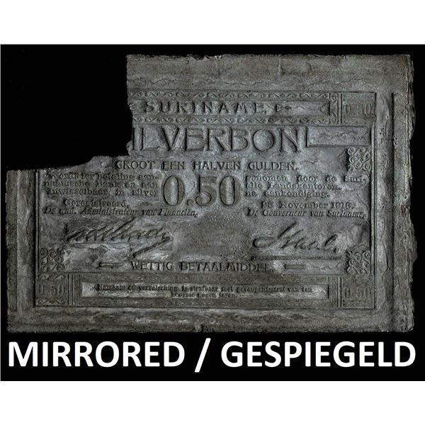 Suriname ½ gulden 1918 28.11.1918 Zilverbon / Silver Note - Prototype / Printing / Design Plate Pick