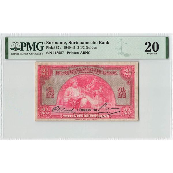 Suriname 2½ Gulden 1941 ABNC 01.09.1941 Pick 87a PMG Very Fine 20