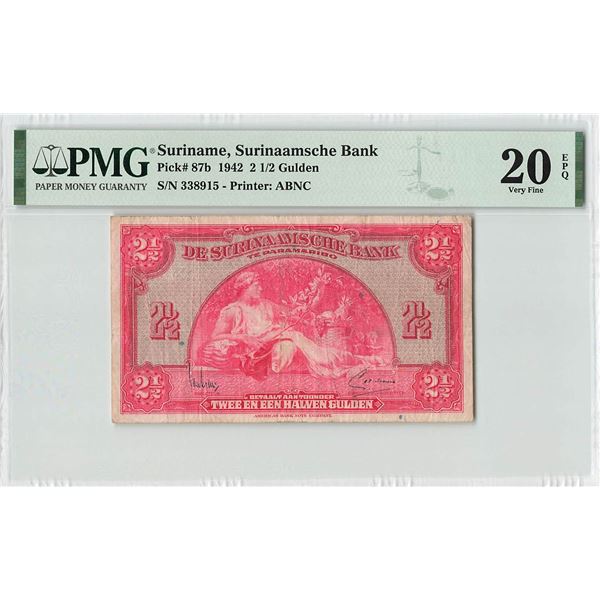 Suriname 2½ Gulden 1942 ABNC 01.01.1942 Pick 87b PMG Very Fine 20 EPQ