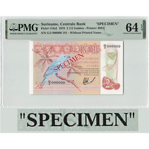 Suriname 2½ Gulden 1978 Specimen Pick 118s2 PMG Choice Uncirculated 64 EPQ