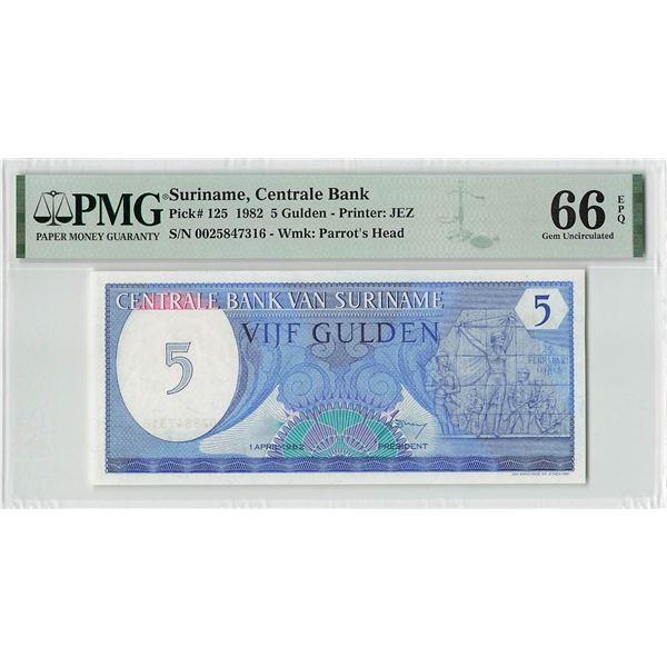 Suriname 5 Gulden 1982 JEZ Pick 125 PMG Gem Uncirculated 66 EPQ