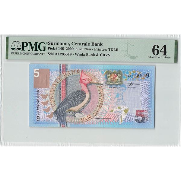 Suriname 5 Gulden 2000 TDLR Pick 146 PMG Choice UNC 64