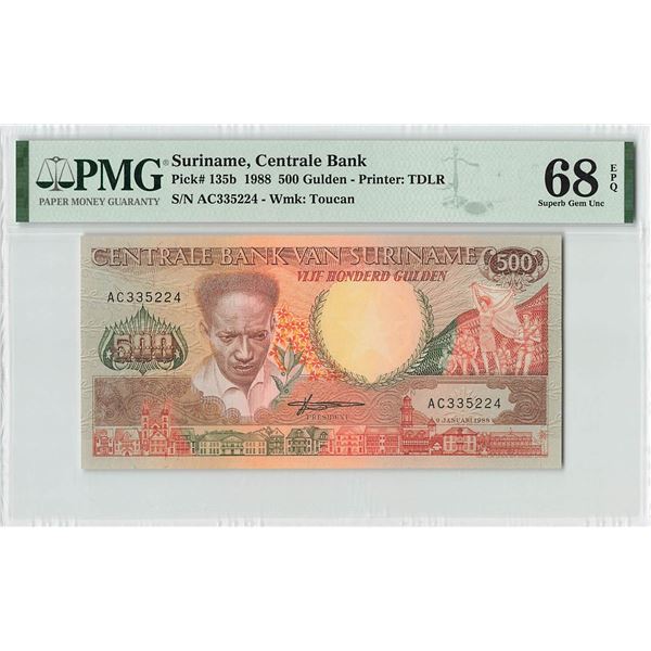 Suriname 500 Gulden 1988 TDLR Pick 135b PMG Superb Gem UNC 68 EPQ