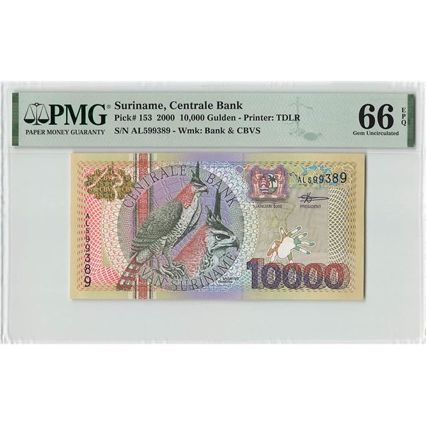 Suriname 10000 Gulden 2000 TDLR Pick 153 PMG Gem Uncirculated 66 EPQ