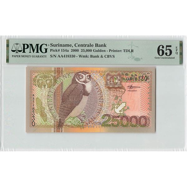 Suriname 25000 Gulden 2000 TDLR Pick 154 PMG Gem Uncirculated 65 EPQ